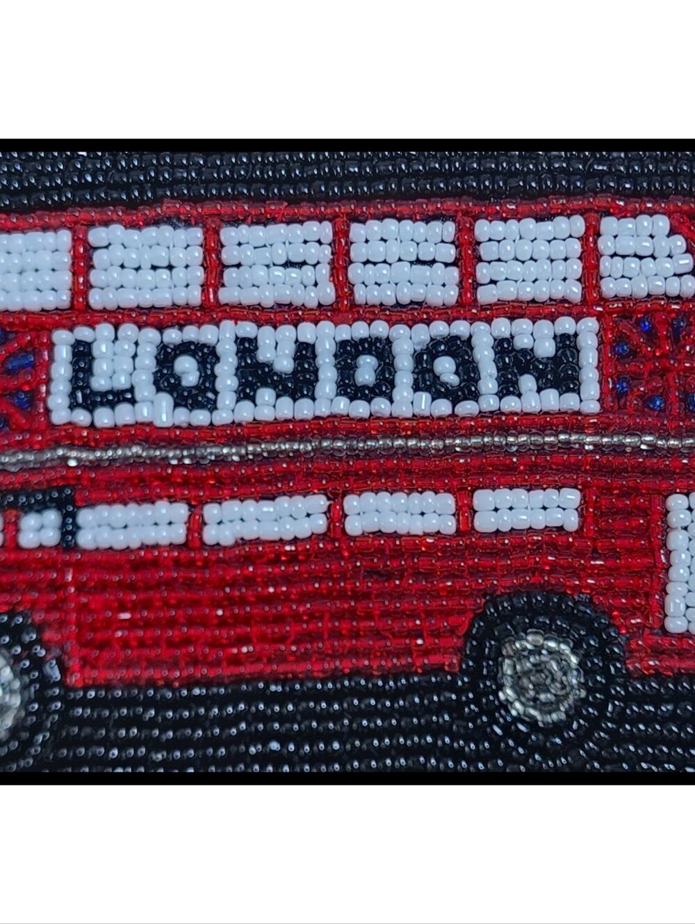 NEW London Classic Double Decker Bus Beaded Zipper Bag Coin Purse Black Red NEW - Picture 4 of 5